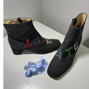 Modern Vice Love Hate Glitter Ankle Boots Black Metallic Made in NYC Size 37